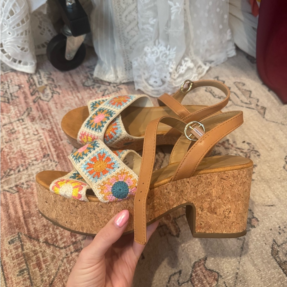 Colorful Floral Embroidered Platform Sandals